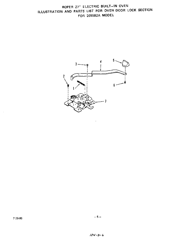 OVEN DOOR LOCK Diagram and Parts List for 2055B2A  Roper Range