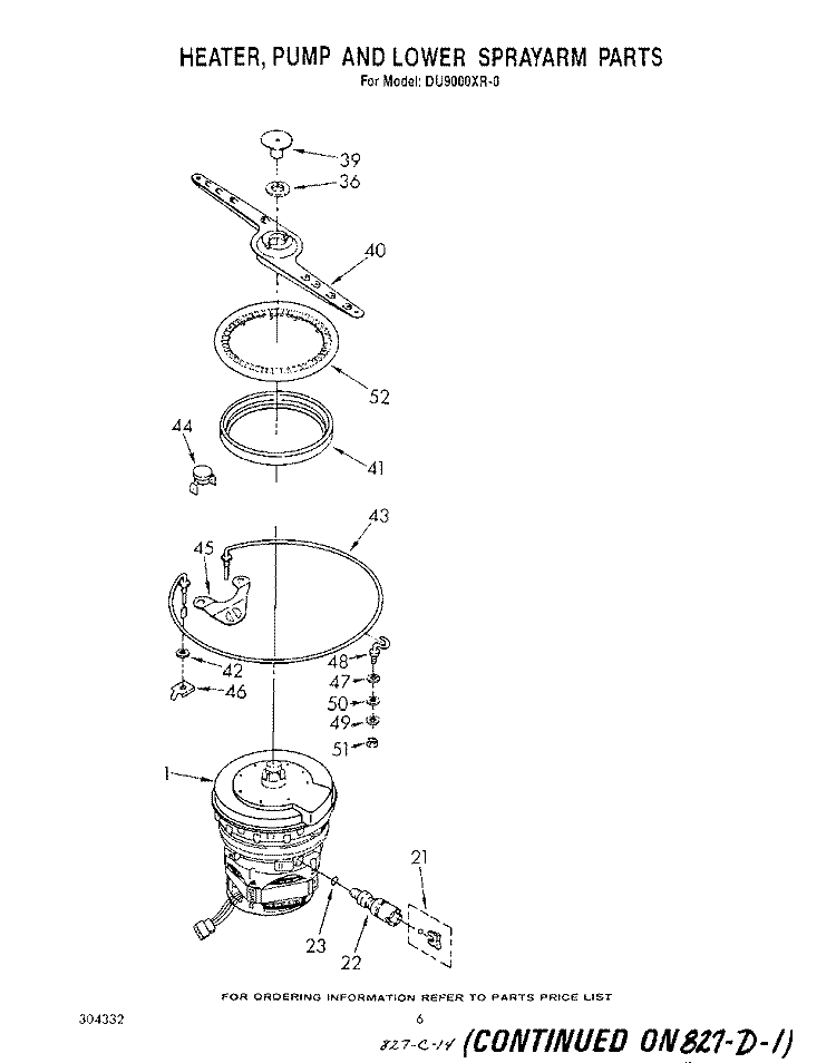HEATER, PUMP, AND LOWER SPRAY ARM Diagram and Parts List for DU9000XR0  Whirlpool Dishwasher