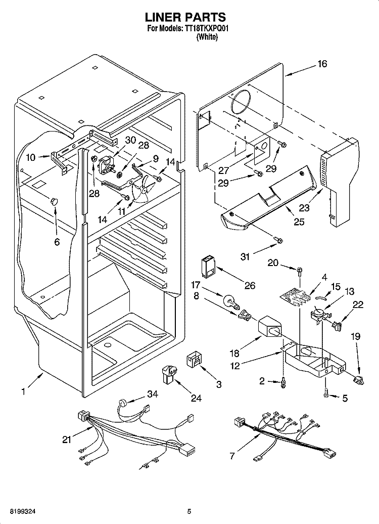 LINER PARTS Diagram and Parts List for TT18TKXPQ01  Estate Refrigerator