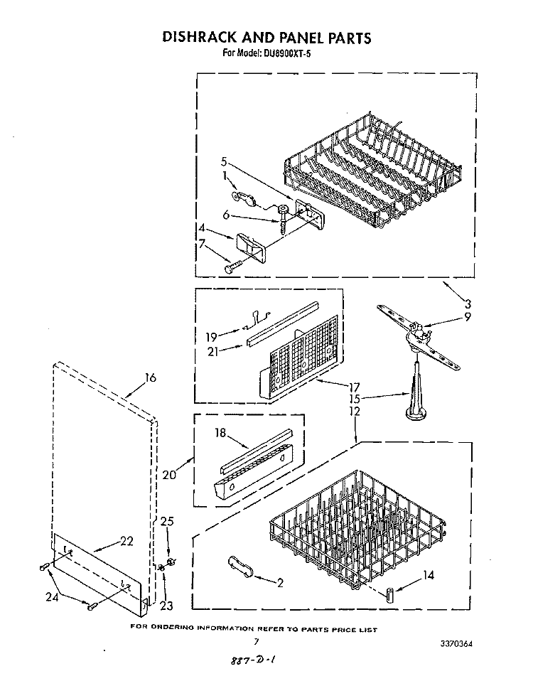 DISHRACK AND PANEL Diagram and Parts List for DU8900XT5  Whirlpool Dishwasher