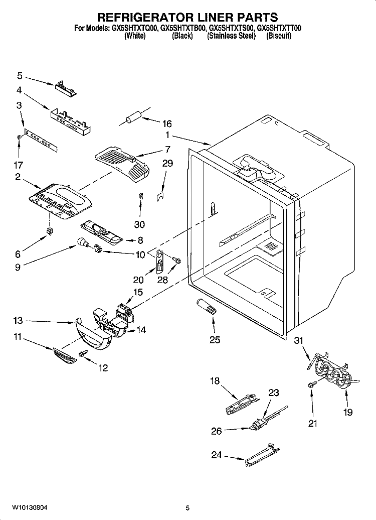 REFRIGERATOR LINER PARTS Diagram and Parts List for GX5SHTXTB00  Whirlpool Refrigerator