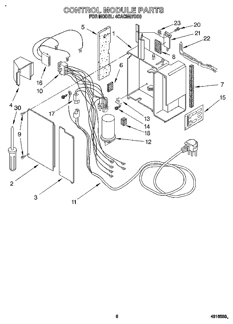 CONTROL MODULE Diagram and Parts List for 4CACM07DD0  Whirlpool Air Conditioner
