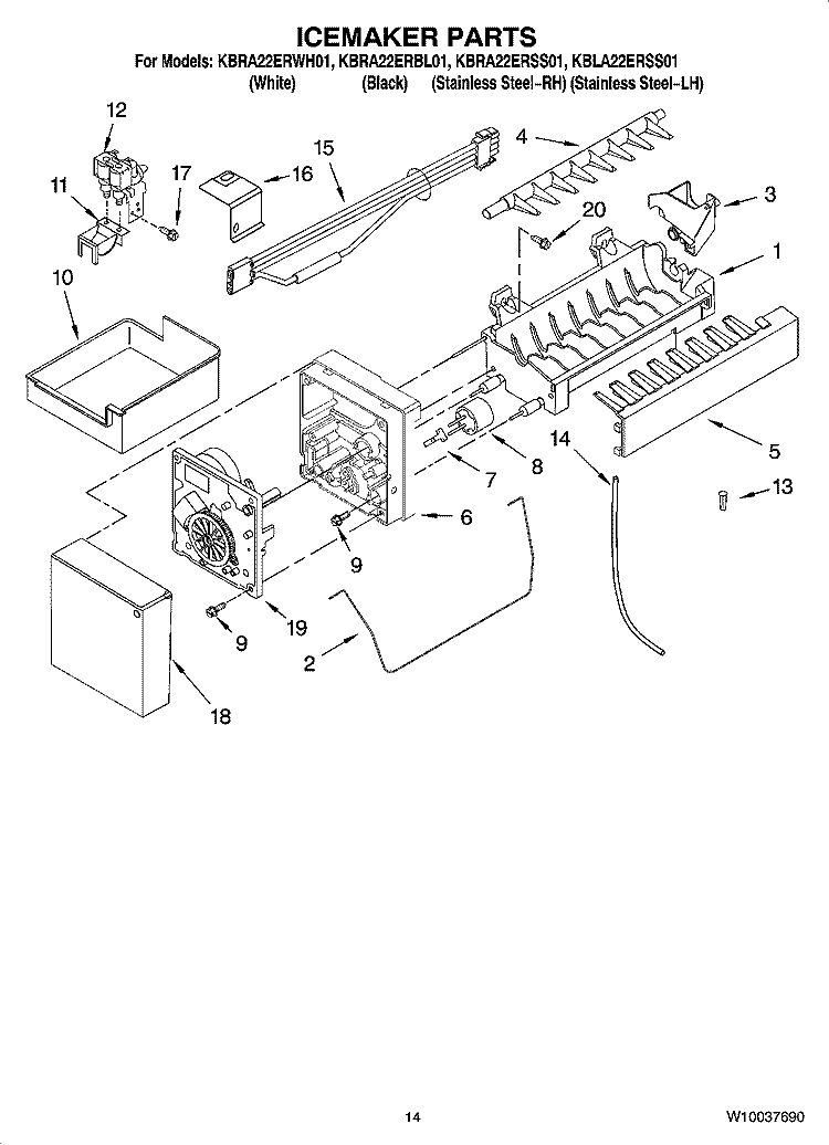 ICEMAKER PARTS, OPTIONAL PARTS Diagram and Parts List for KBLA22ERSS01  KitchenAid Refrigerator