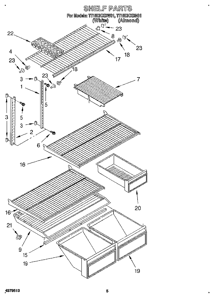 SHELF Diagram and Parts List for TT18DKXBN01  Estate Refrigerator