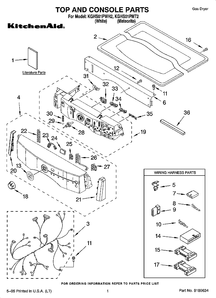 TOP AND CONSOLE PARTS Diagram and Parts List for KGHS01PMT2  KitchenAid Dryer