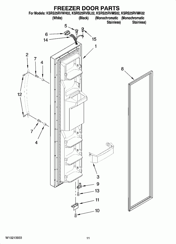 FREEZER DOOR PARTS Diagram and Parts List for KSRS25RVBL02  KitchenAid Refrigerator