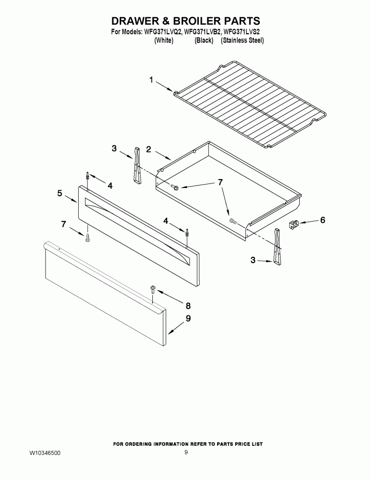 DRAWER & BROILER PARTS Diagram and Parts List for WFG371LVB2  Whirlpool Range