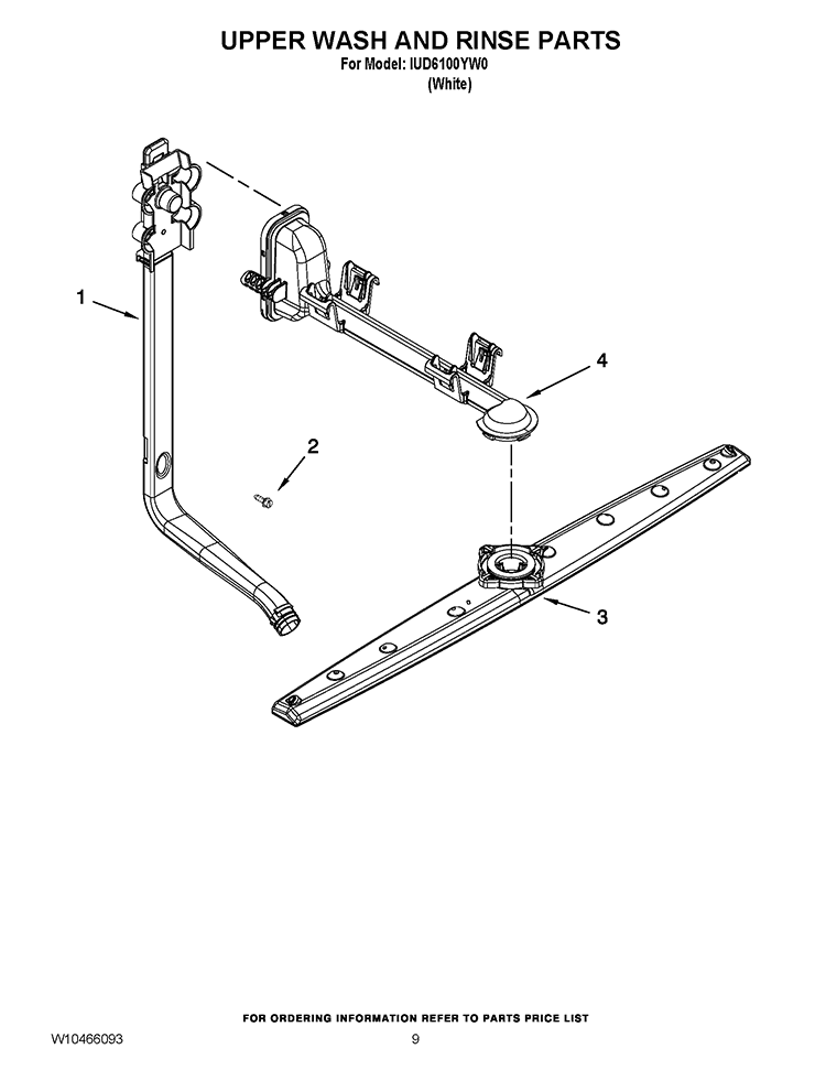 UPPER WASH AND RINSE PARTS Diagram and Parts List for IUD6100YW0  Whirlpool Dishwasher