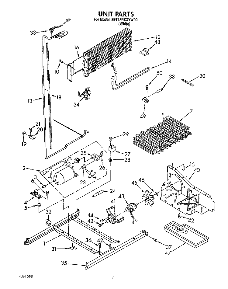 UNIT Diagram and Parts List for 8ET18RKXYN00  Whirlpool Refrigerator