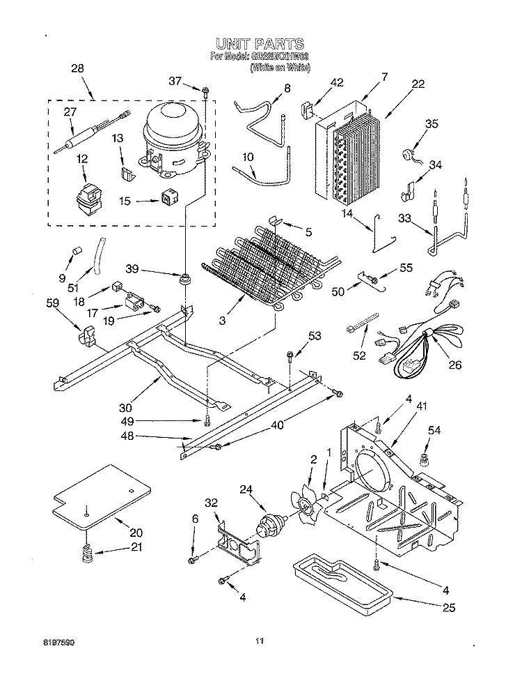 UNIT Diagram and Parts List for GD22DKXHW03  Whirlpool Refrigerator