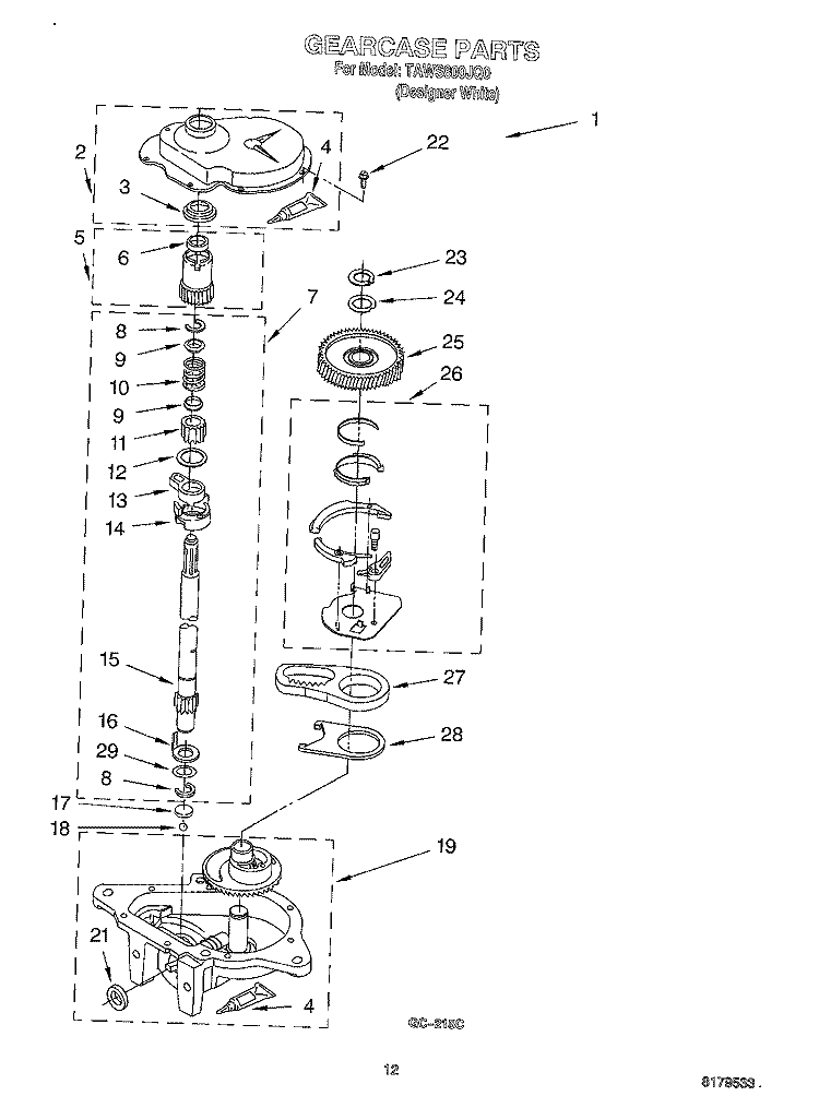 GEARCASE Diagram and Parts List for TAWS800JQ0  Estate Washer