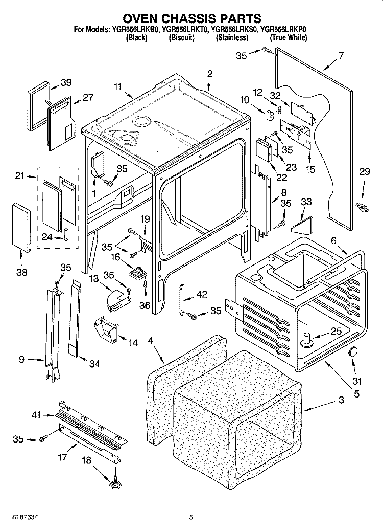 OVEN CHASSIS PARTS Diagram and Parts List for YGR556LRKS0  Whirlpool Range