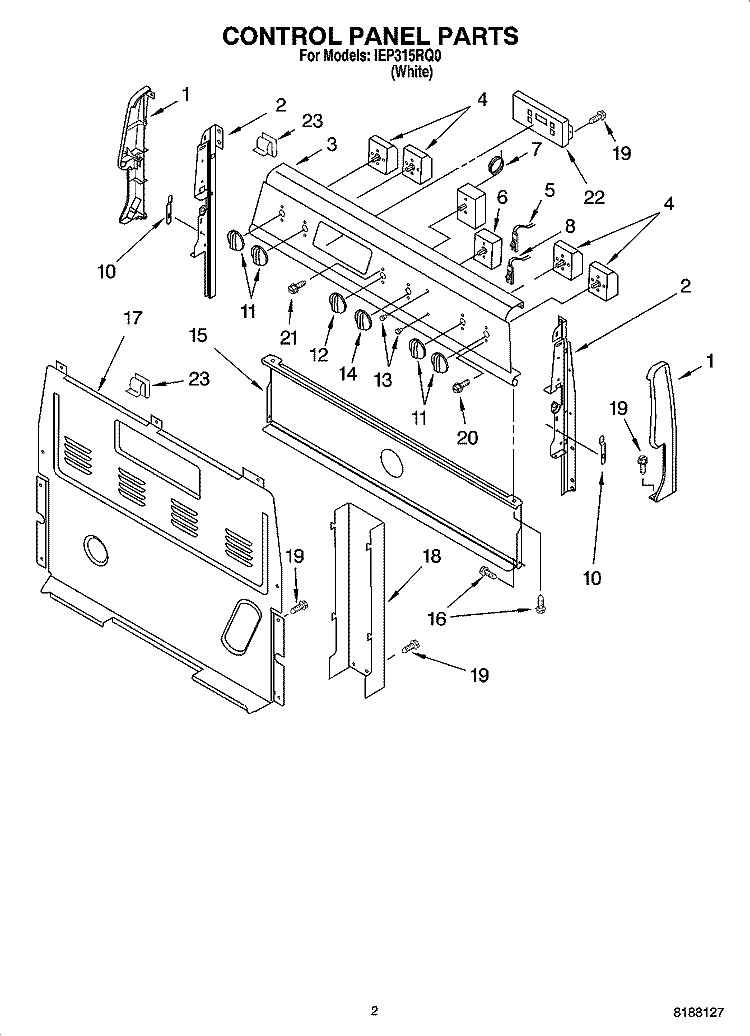 CONTROL PANEL PARTS Diagram and Parts List for IEP315RQ0  Inglis Range