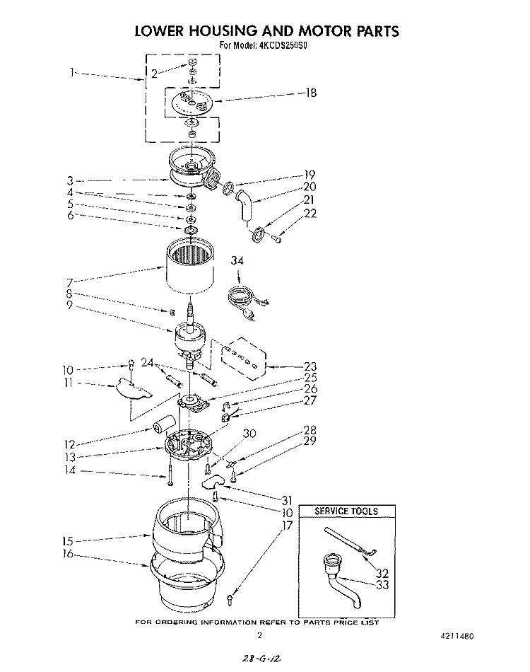 SECTION Diagram and Parts List for 4KCDS250S0  KitchenAid Food Waste Disposer