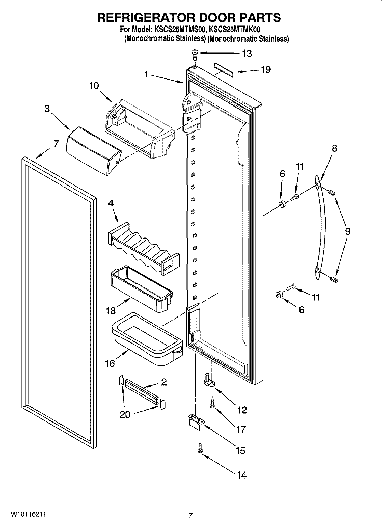 REFRIGERATOR DOOR PARTS Diagram and Parts List for KSCS25MTMS00  KitchenAid Refrigerator