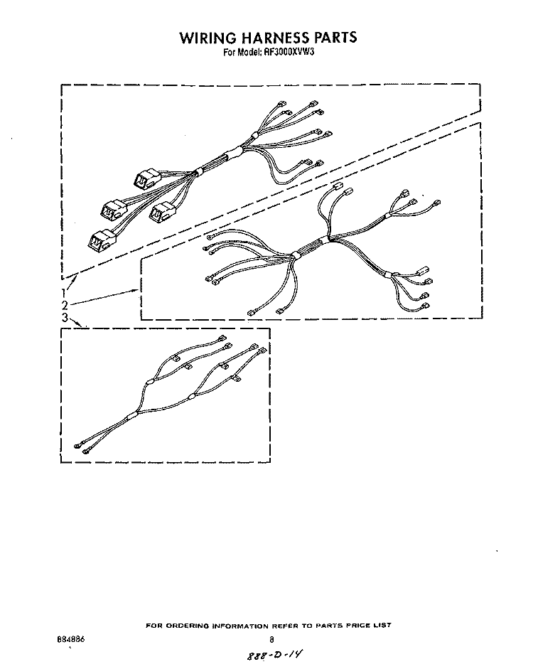 WIRING HARNESS Diagram and Parts List for RF3000XVN3  Whirlpool Range