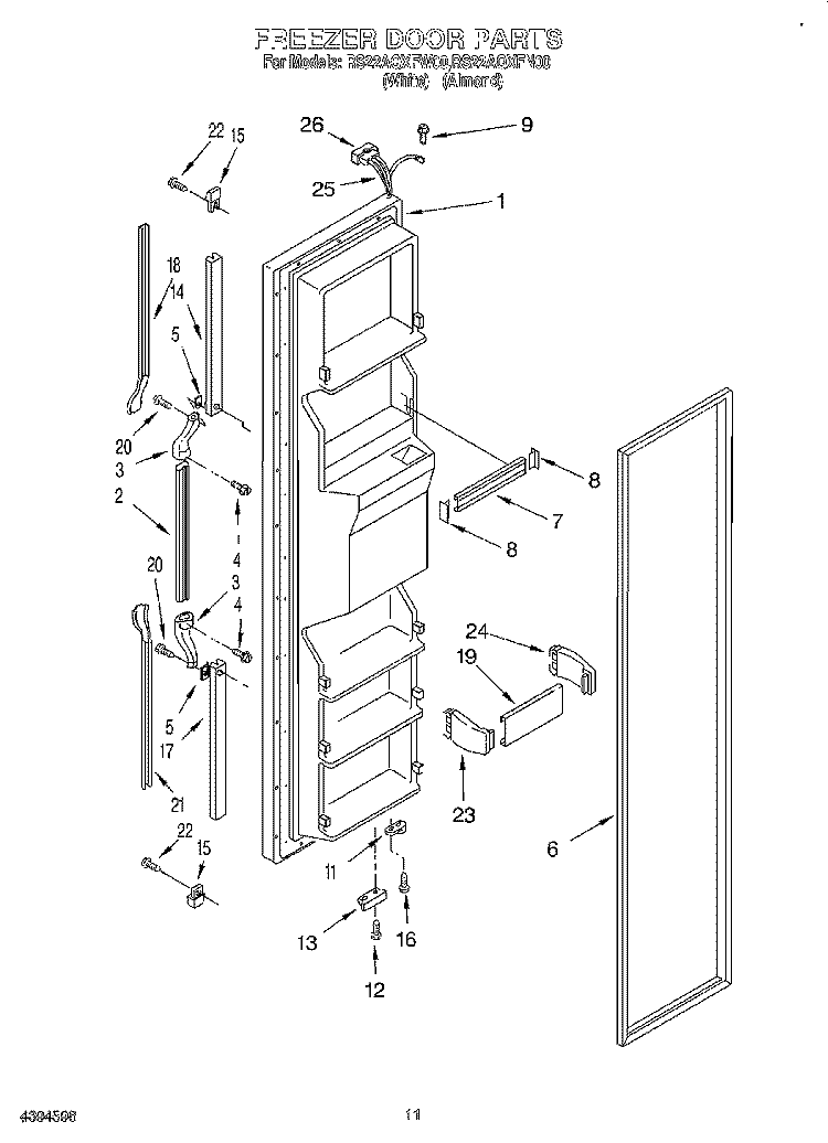 FREEZER DOOR Diagram and Parts List for RS22AQXFW00  Roper Refrigerator