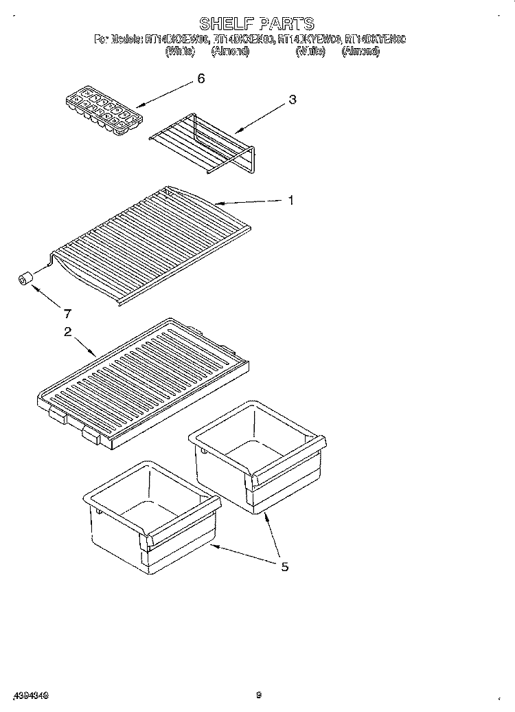 SHELF Diagram and Parts List for RT14DKXEW00  Roper Refrigerator