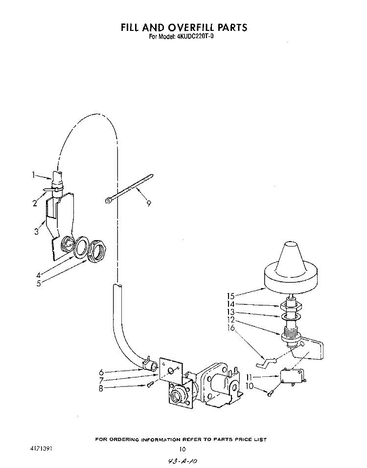 FILL AND OVERFILL Diagram and Parts List for 4KUDC220T0  KitchenAid Dishwasher