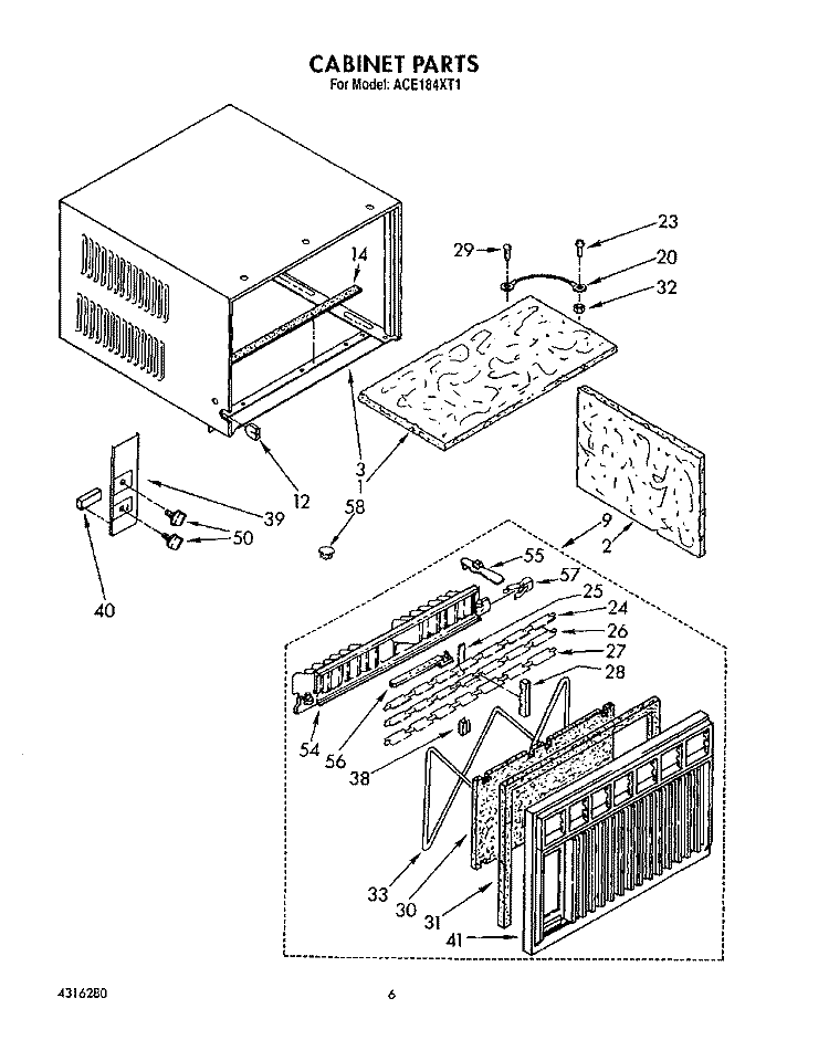 CABINET Diagram and Parts List for ACE184XT1  Whirlpool Air Conditioner