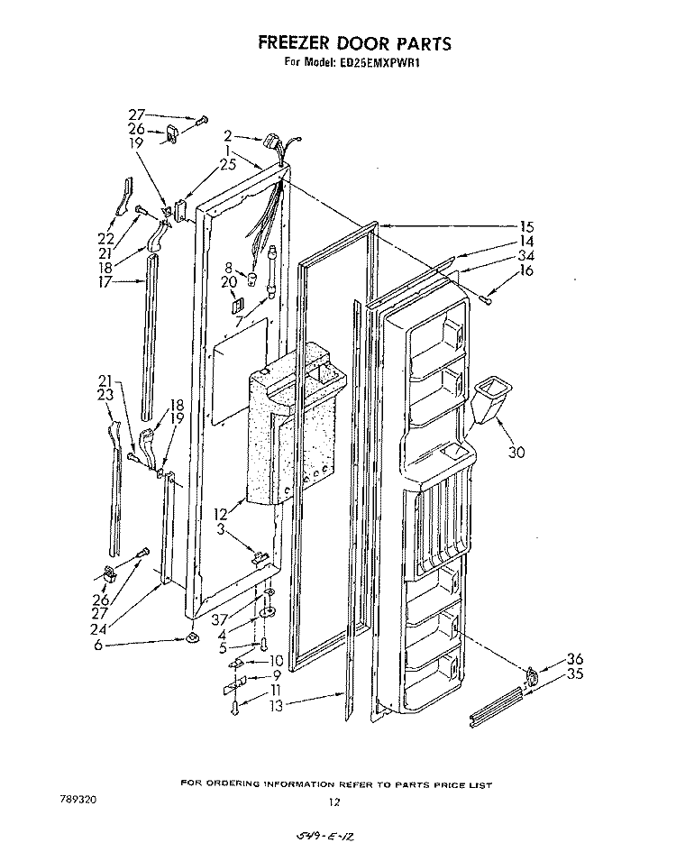 FREEZER DOOR Diagram and Parts List for ED25EMXPWR1  Whirlpool Refrigerator