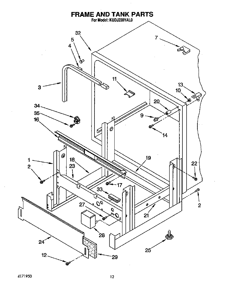 FRAME AND TANK Diagram and Parts List for KUDJ230YAL0  KitchenAid Dishwasher