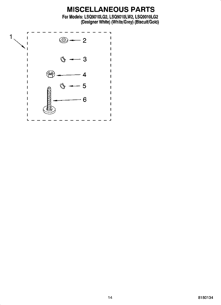 MISCELLANEOUS PARTS - OPTIONAL PARTS (NOT INCLUDED) Diagram and Parts List for LSQ9010LG2  Whirlpool Washer