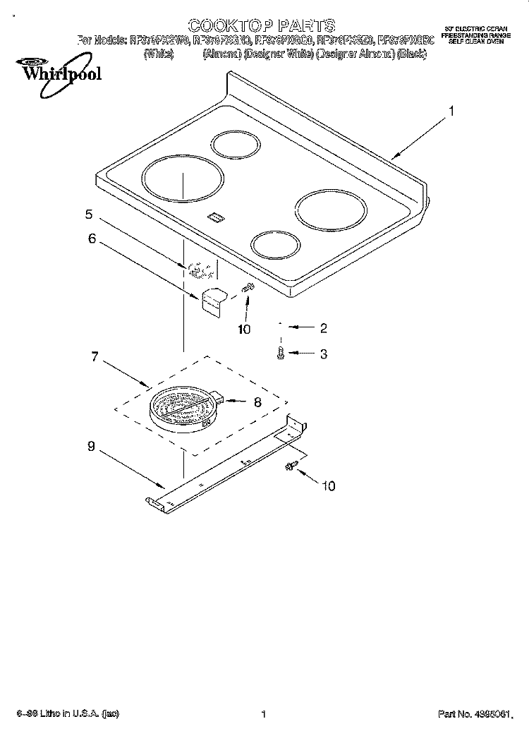 COOKTOP Diagram and Parts List for RF378PXGQ0  Whirlpool Range