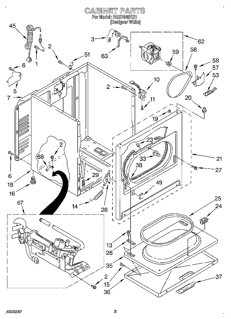 CABINET Diagram and Parts List for RGS7648KQ1  Roper Dryer