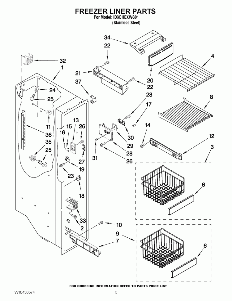 FREEZER LINER PARTS Diagram and Parts List for ID3CHEXWS01  Whirlpool Refrigerator