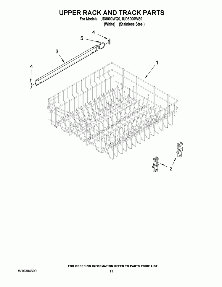 UPPER RACK AND TRACK PARTS Diagram and Parts List for IUD8000WQ0  Whirlpool Dishwasher
