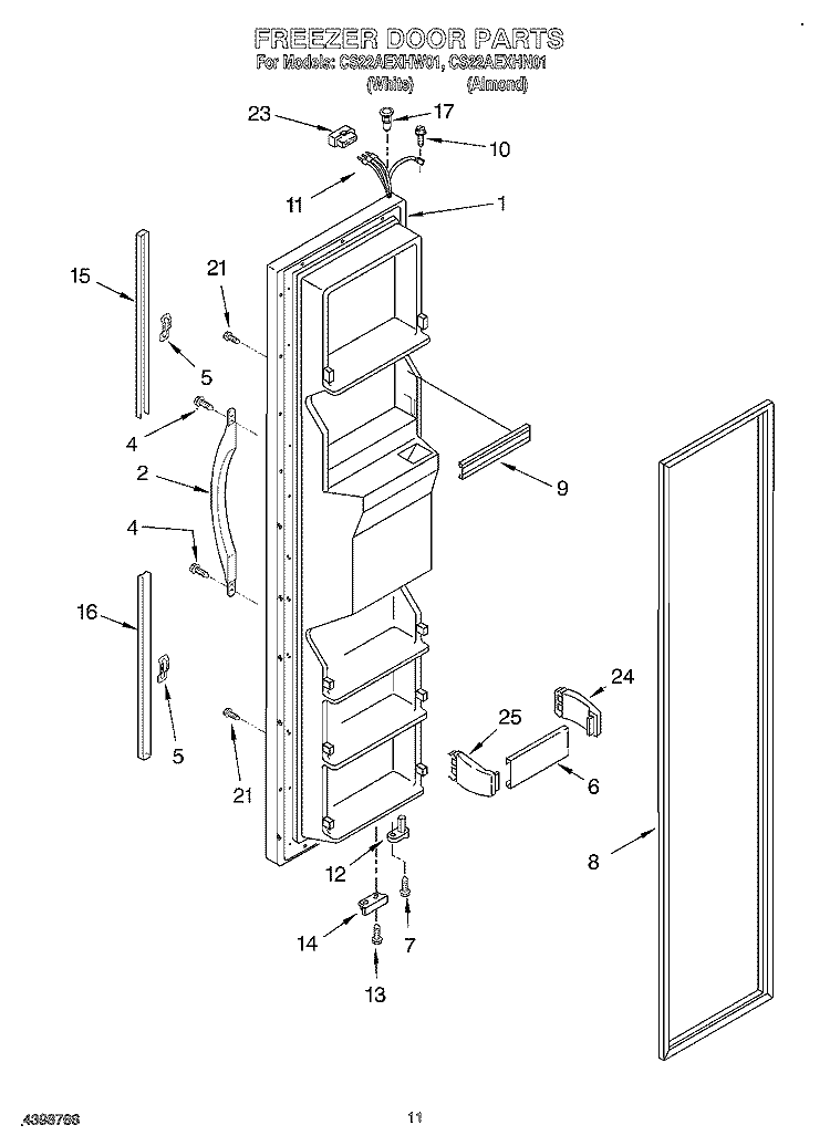 FREEZER DOOR Diagram and Parts List for CS22AEXHN01  Crosley Refrigerator