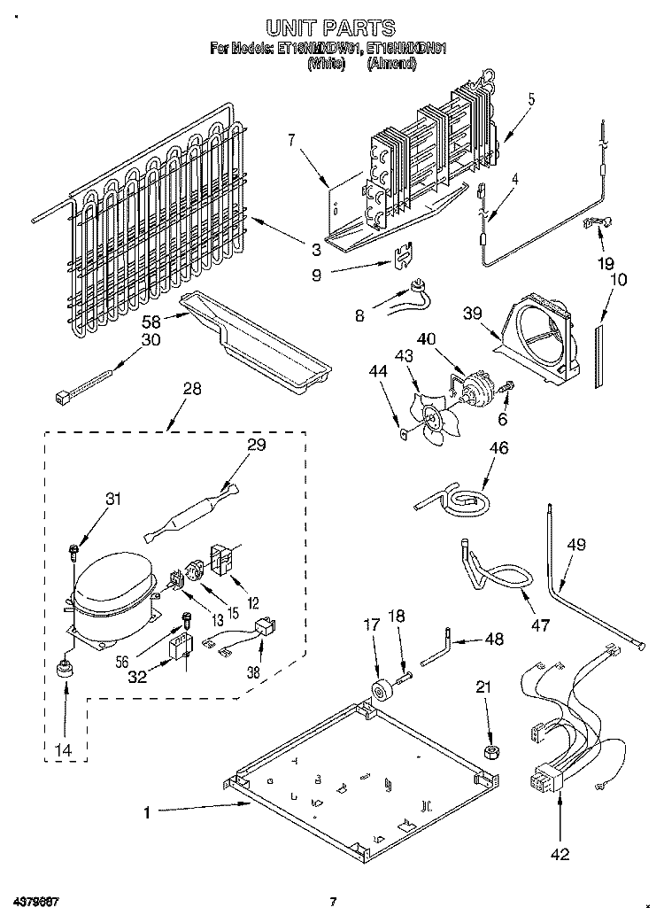 UNIT Diagram and Parts List for ET18NMXDW01  Whirlpool Refrigerator