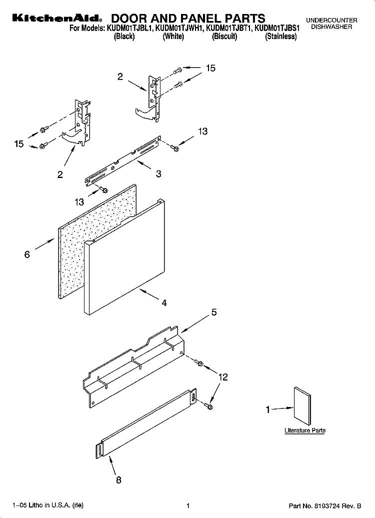 DOOR AND PANEL PARTS Diagram and Parts List for KUDM01TJBT1  KitchenAid Dishwasher