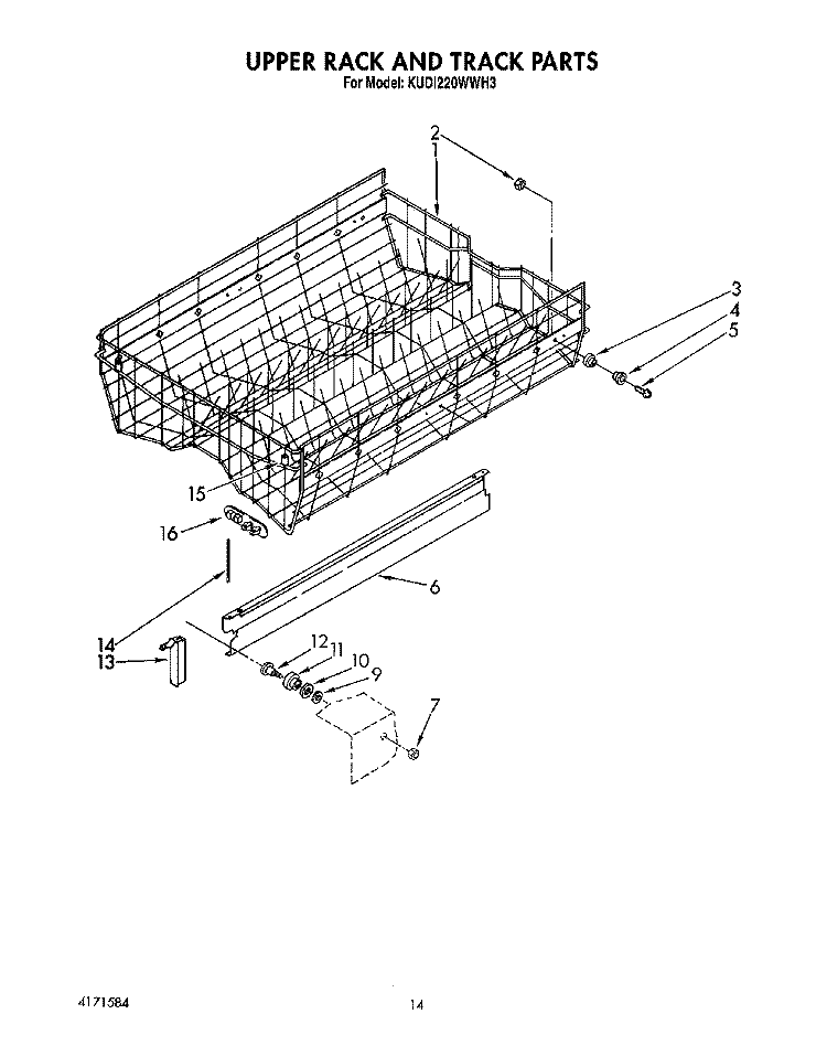 UPPER RACK AND TRACK Diagram and Parts List for KUDI220WWH3  KitchenAid Dishwasher