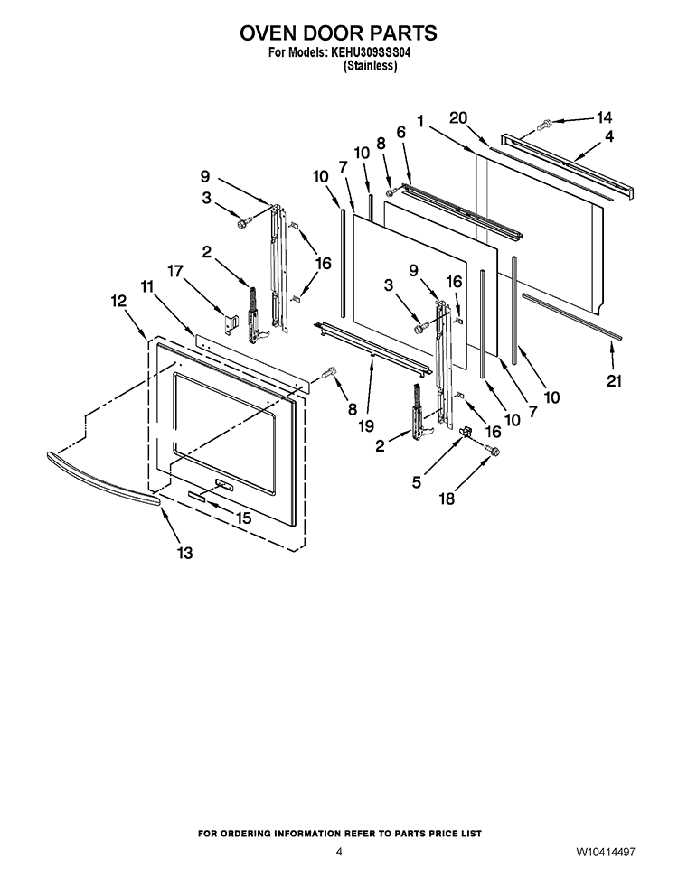 OVEN DOOR PARTS Diagram and Parts List for KEHU309SSS04  KitchenAid Microwave Oven Combo