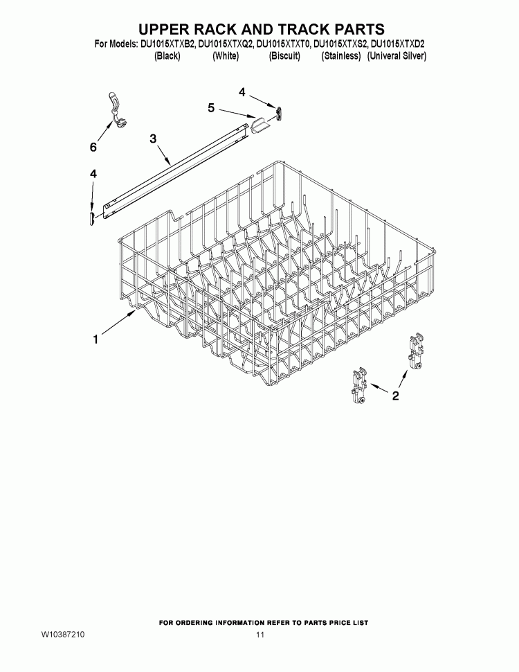 UPPER RACK AND TRACK PARTS Diagram and Parts List for DU1015XTXQ2  Whirlpool Dishwasher