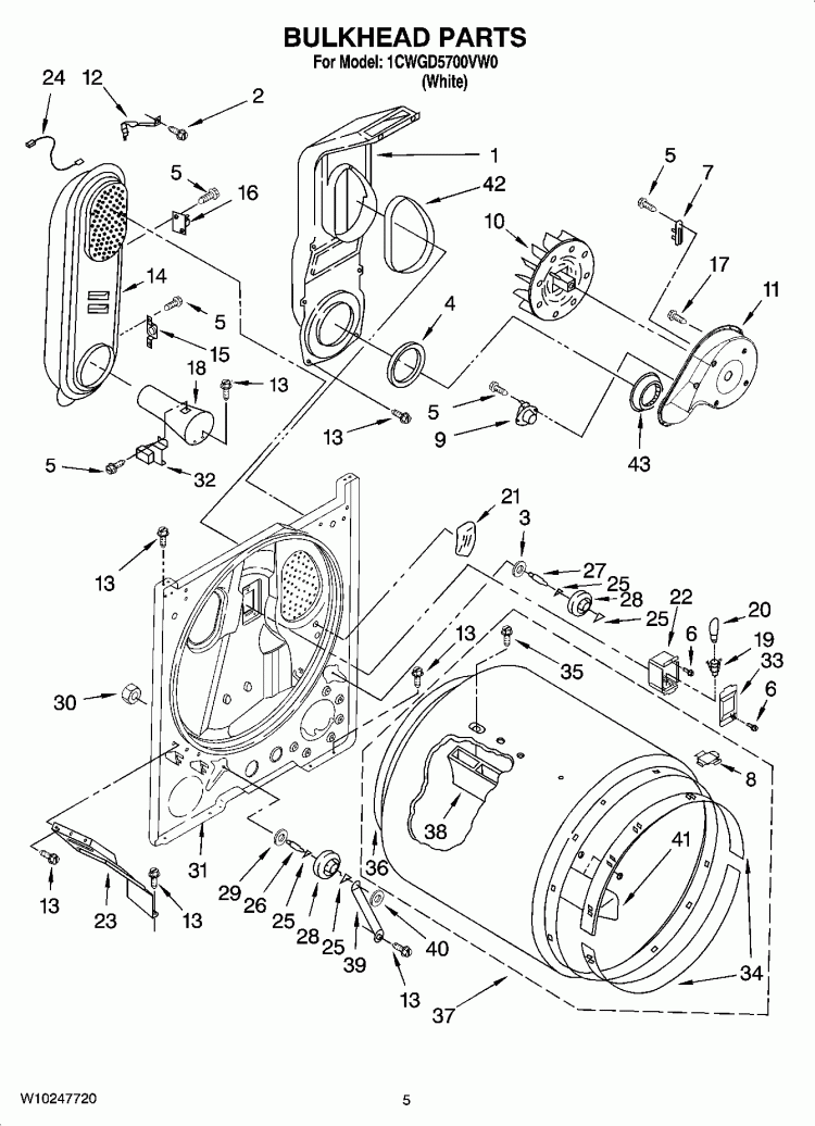 BULKHEAD PARTS Diagram and Parts List for 1CWGD5700VW0  Whirlpool Dryer