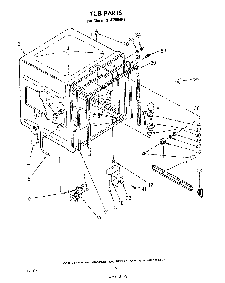 TUB , LITERATURE AND OPTIONAL Diagram and Parts List for SHF7884P2  Whirlpool Dishwasher