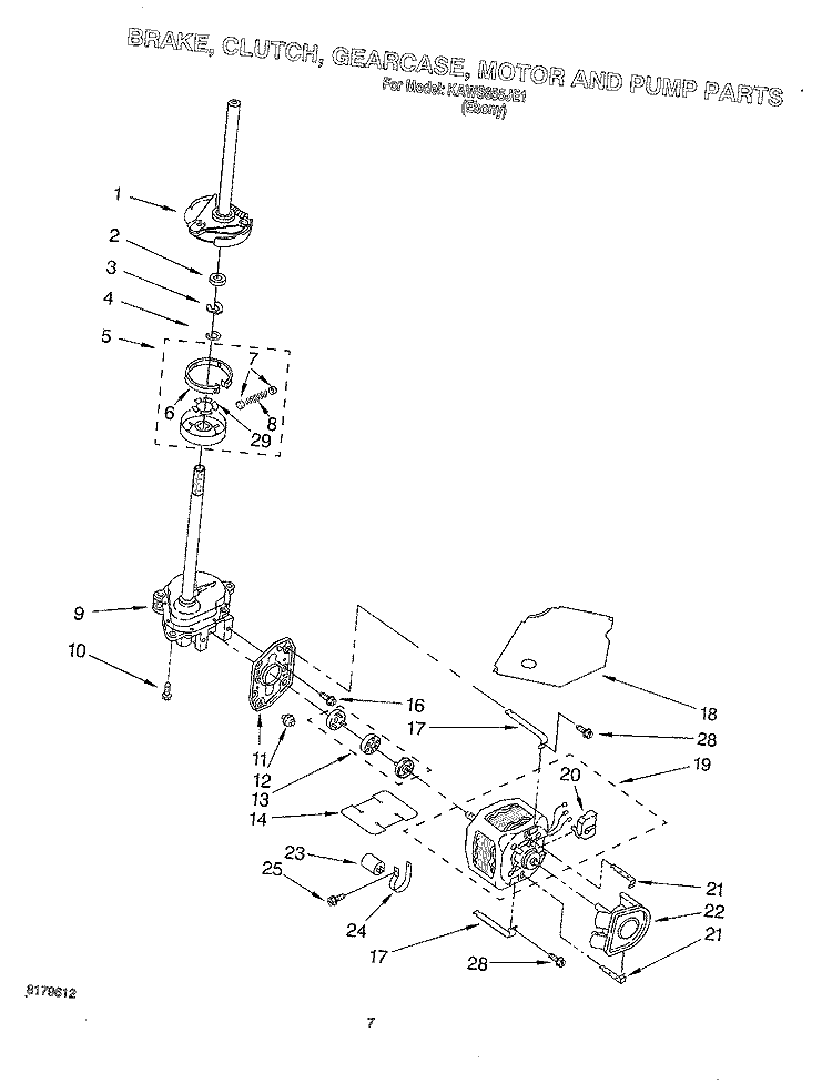 BRAKE, CLUTCH, GEARCASE, MOTOR AND PUMP Diagram and Parts List for KAWS855JE1  KitchenAid Washer