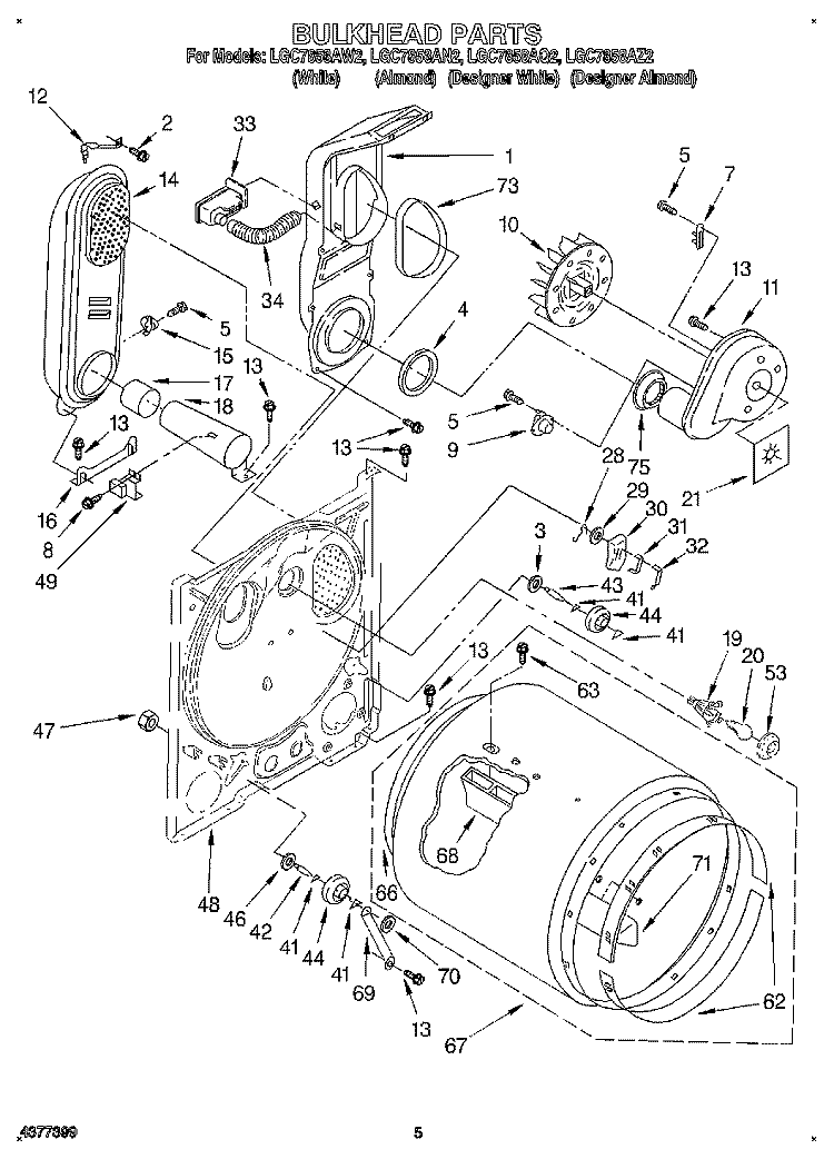 BULKHEAD Diagram and Parts List for LGC7858AN2  Whirlpool Dryer