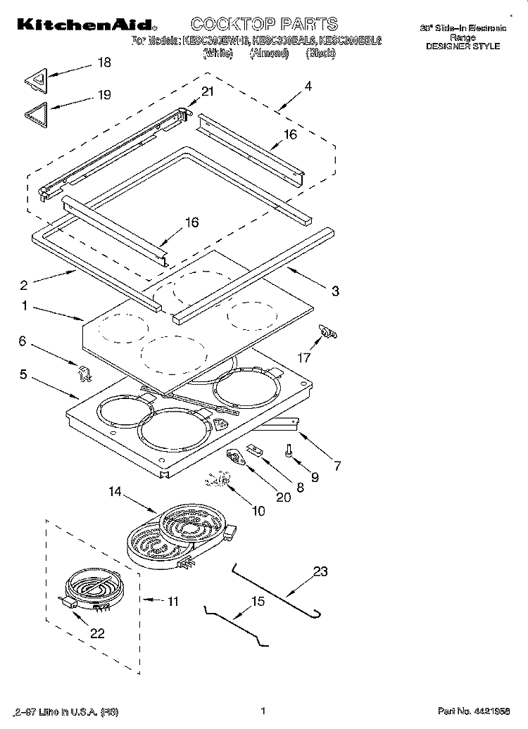 COOKTOP Diagram and Parts List for KESC300BWH6  KitchenAid Range