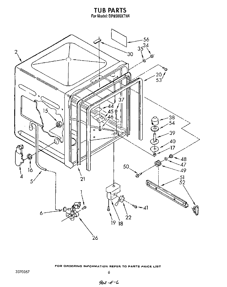 TUB , LITERATURE AND OPTIONAL Diagram and Parts List for DP8500XTN4  Whirlpool Dishwasher