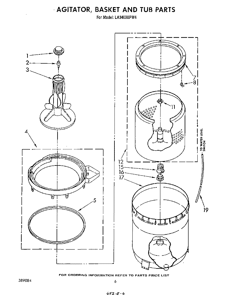 AGITATOR, BASKET AND TUB Diagram and Parts List for LA3400XPW4  Whirlpool Washer