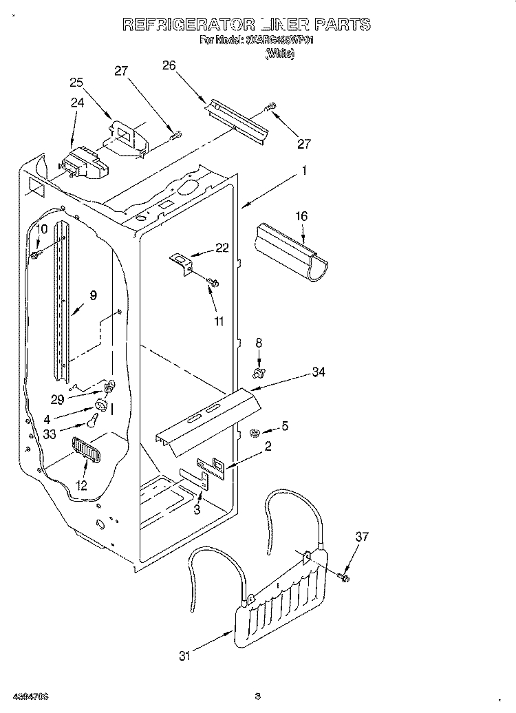 REFRIGERATOR LINER Diagram and Parts List for 3XARG498WP01  Whirlpool Refrigerator
