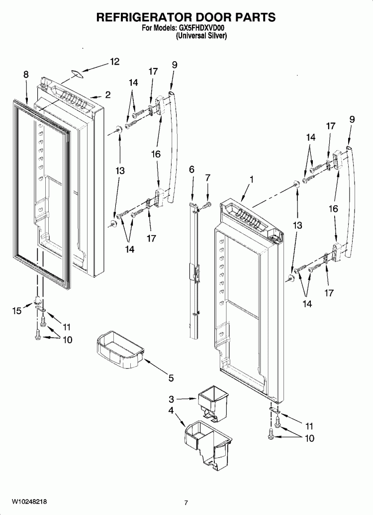 REFRIGERATOR DOOR PARTS Diagram and Parts List for GX5FHDXVD00  Whirlpool Refrigerator