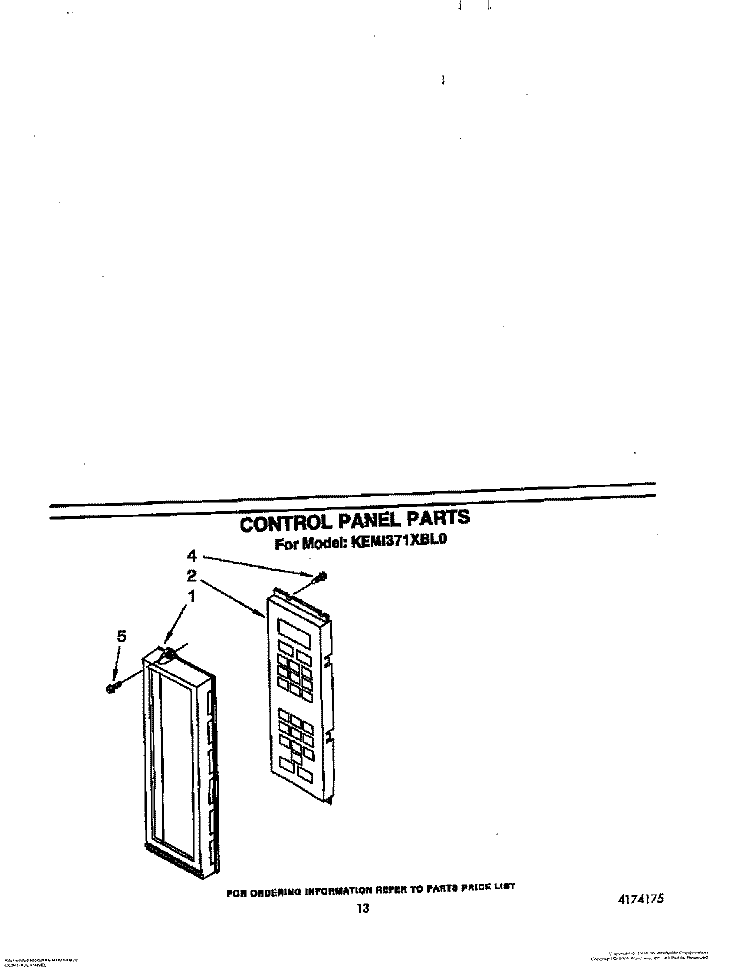 CONTROL PANEL Diagram and Parts List for KEMI371XBL0  KitchenAid Microwave Oven Combo