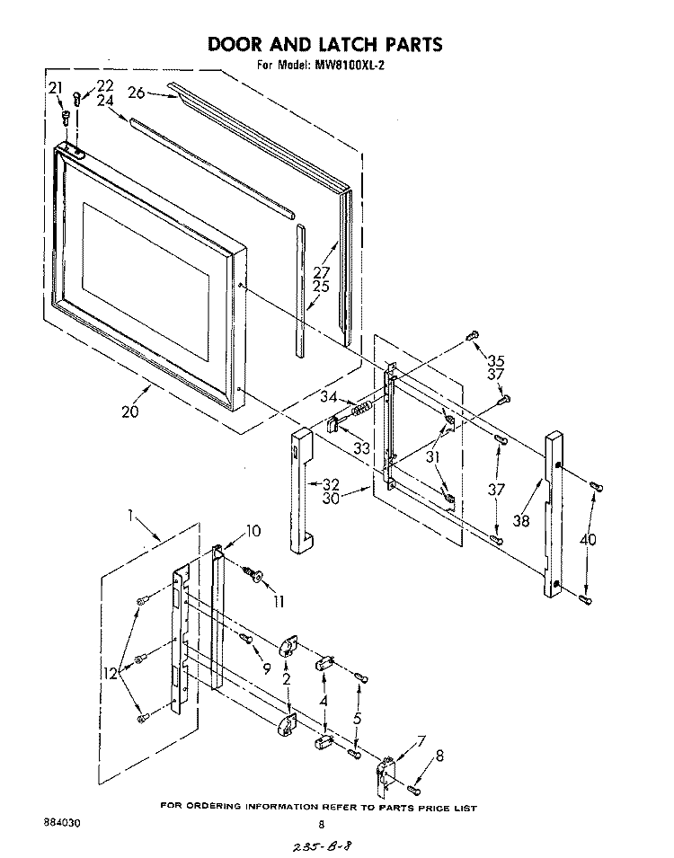 DOOR AND LATCH Diagram and Parts List for MW8100XL2  Whirlpool Microwave