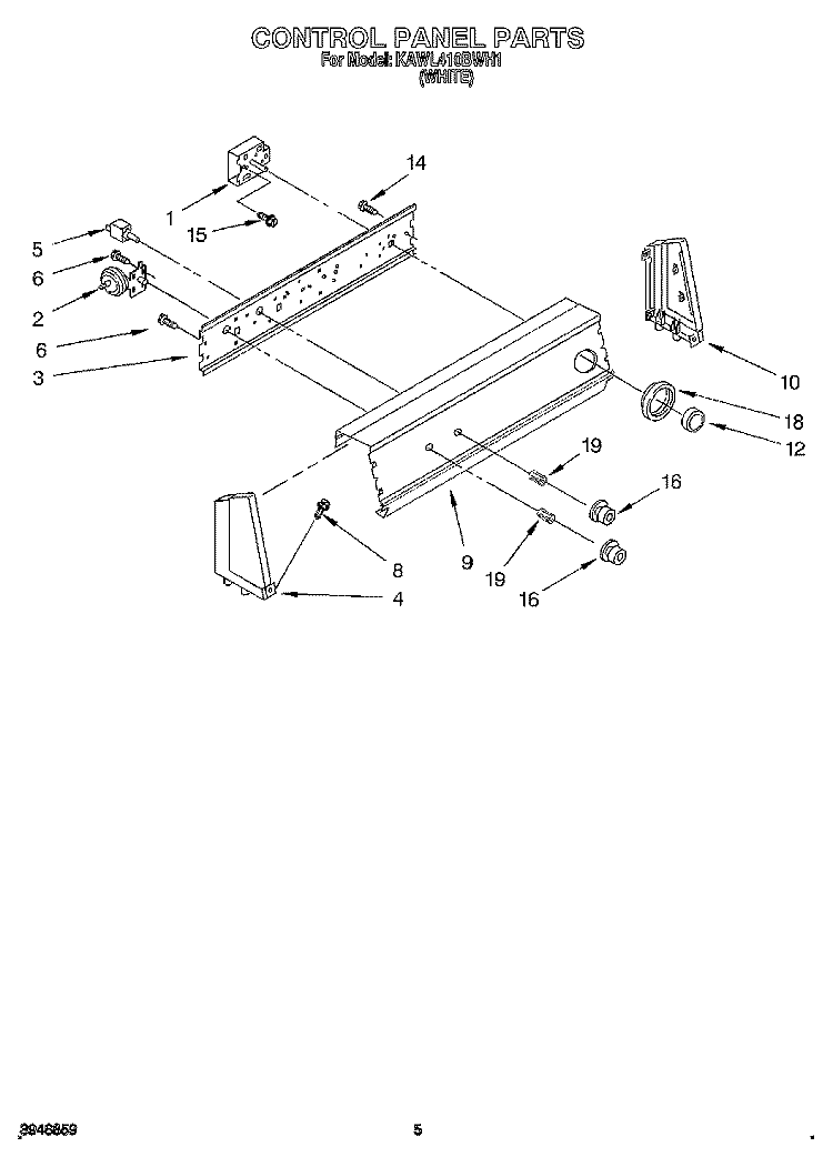 CONTROL PANEL Diagram and Parts List for KAWL410BWH1  KitchenAid Washer