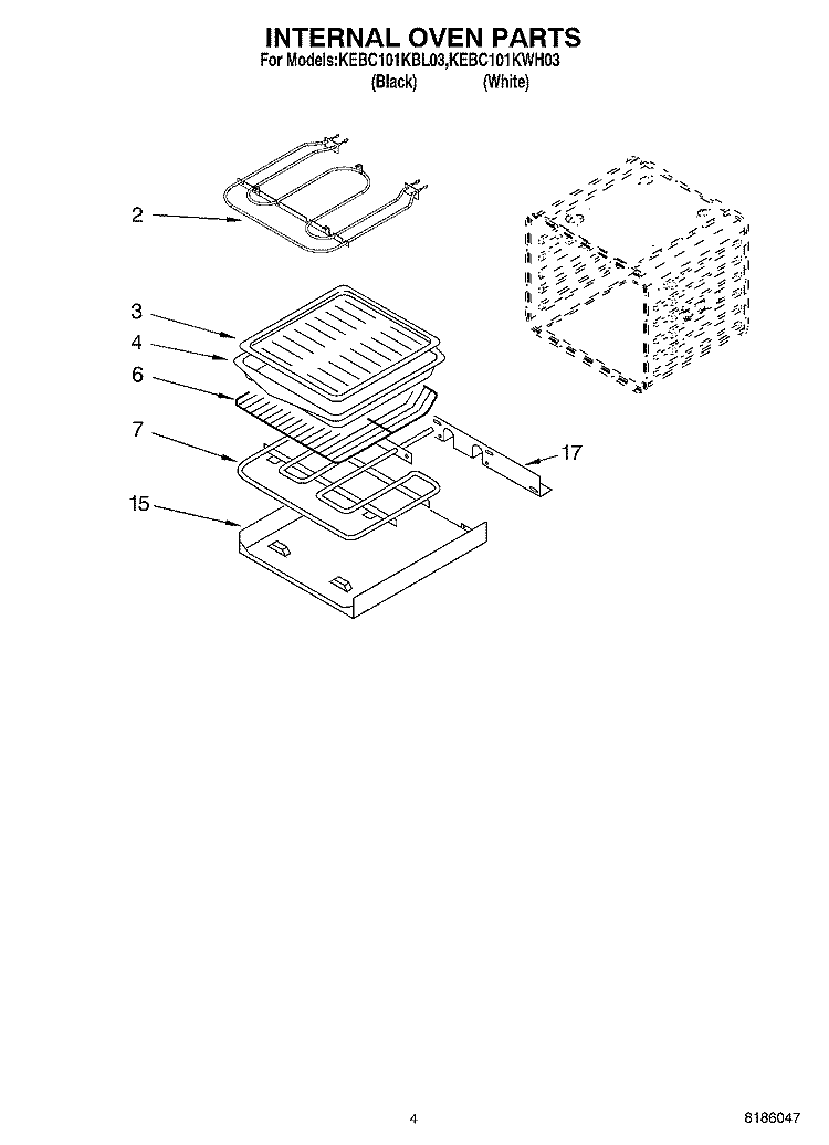 INTERNAL OVEN PARTS Diagram and Parts List for KEBC101KWH03  KitchenAid Wall Oven